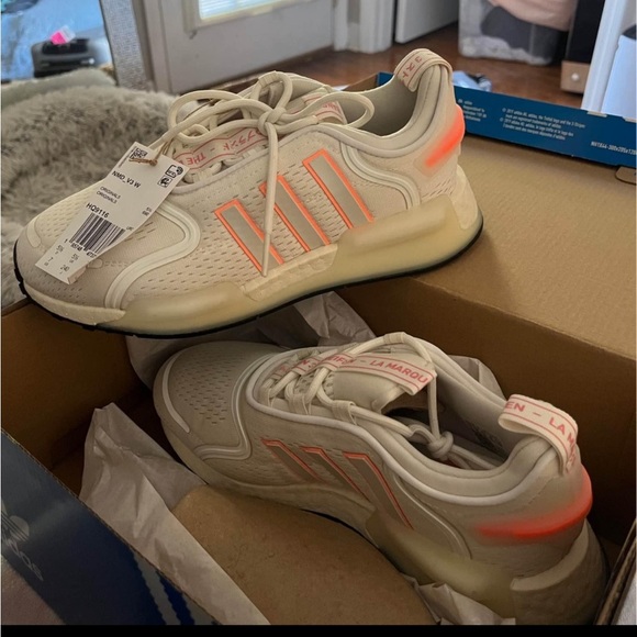 Adidas Women's NMD Beige and Bright Orange Sneakers - Picture 1 of 4